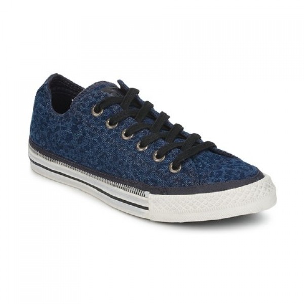 Converse All Star Side Zip Denim Leopard Blue Black Women's Shoes