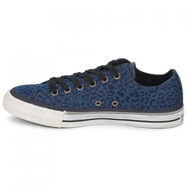 Converse All Star Side Zip Denim Leopard Blue Black Women's Shoes