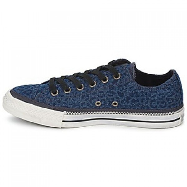 Converse All Star Side Zip Denim Leopard Blue Black Women's Shoes