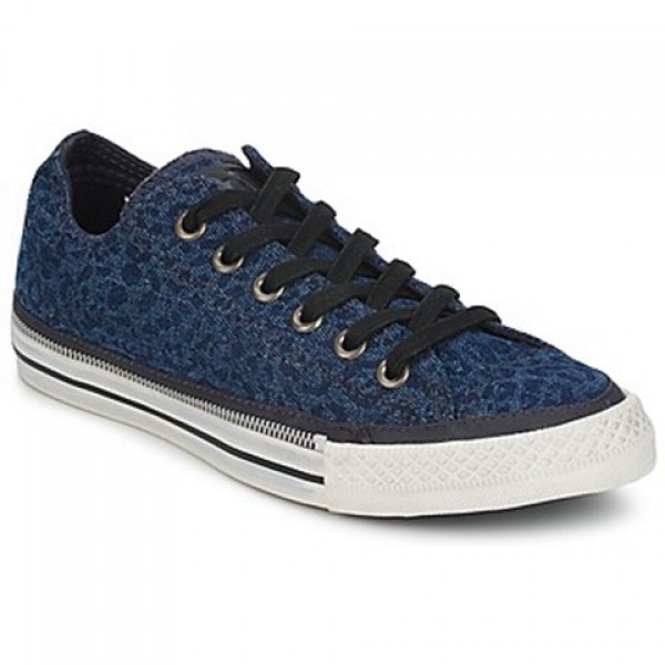Converse All Star Side Zip Denim Leopard Blue Black Women's Shoes