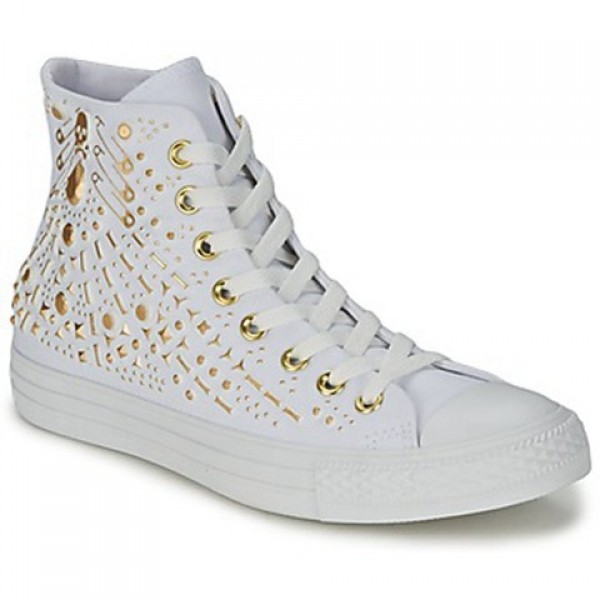 Converse All Star Rhinestone Hardware Hi White Gold Women's Shoes