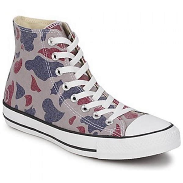 Converse All Star Camo Print Hi Grey Red Blue Women's Shoes