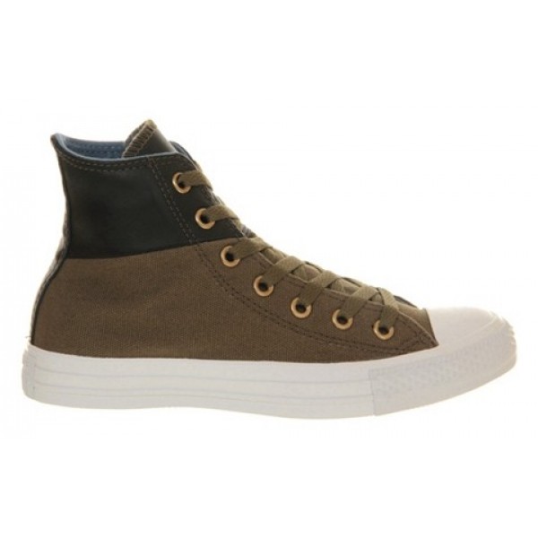 Converse All Star Hi Khaki Black Leather Unisex Shoes