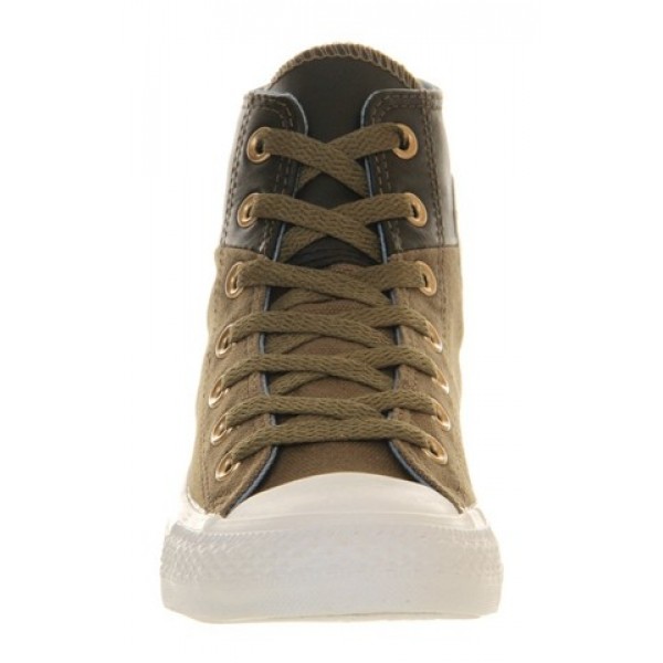 Converse All Star Hi Khaki Black Leather Unisex Shoes