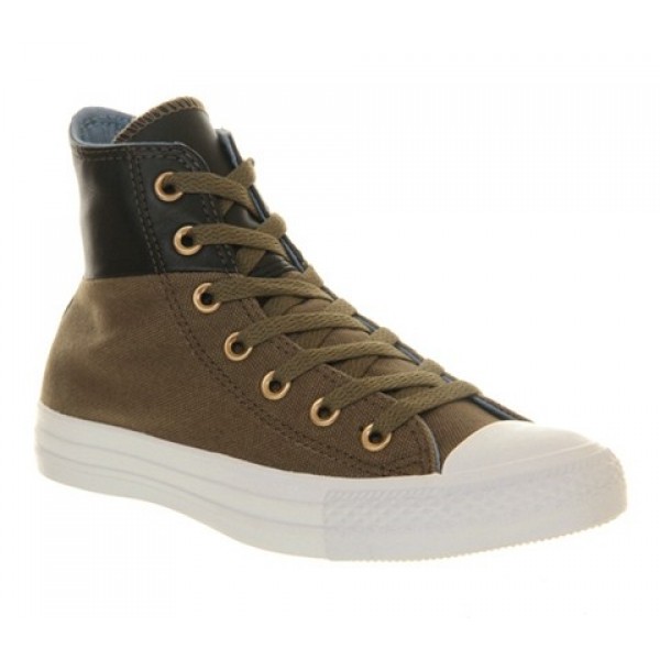 Converse All Star Hi Khaki Black Leather Unisex Sh...