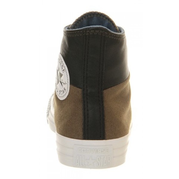 Converse All Star Hi Khaki Black Leather Unisex Shoes