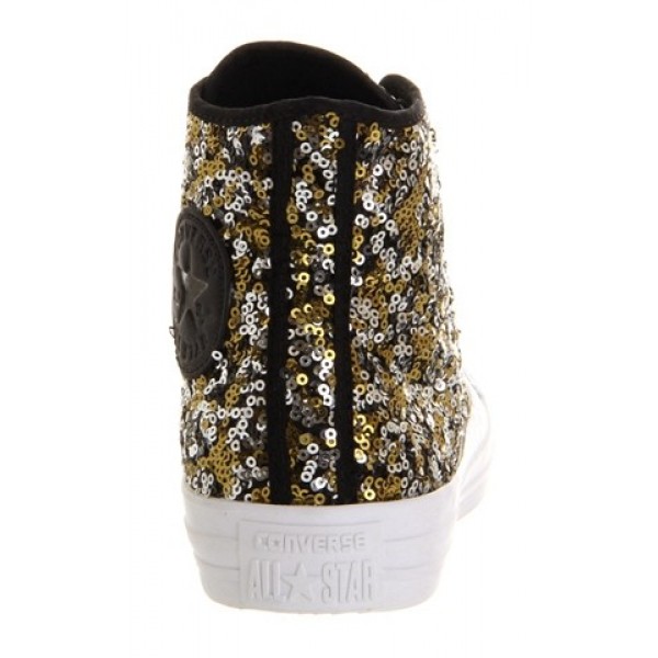 Converse All Star Hi Black Gold Silver Sequin Unisex Shoes