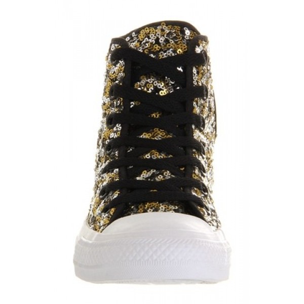 Converse All Star Hi Black Gold Silver Sequin Unisex Shoes