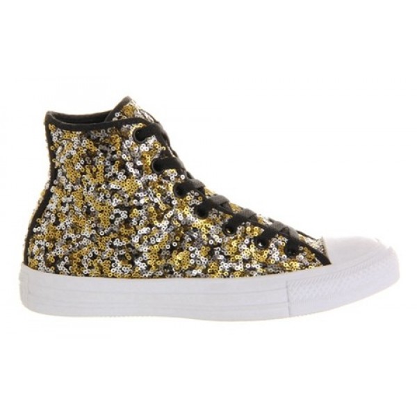 Converse All Star Hi Black Gold Silver Sequin Unisex Shoes