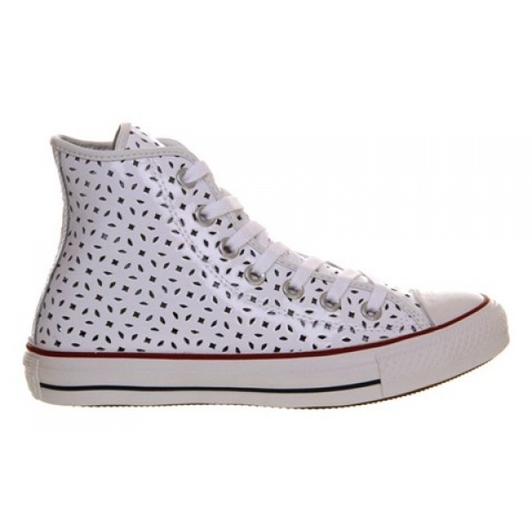 Converse All Star Hi Leather White Garnet Perforated Exclusive Unisex Shoes