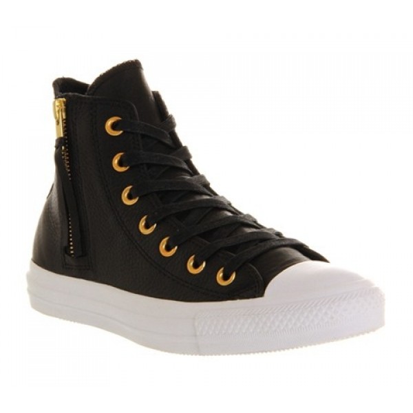 Converse All Star Hi Leather Side Zip Black Gold W...