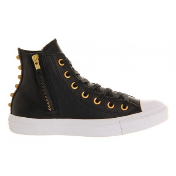 Converse All Star Hi Leather Side Zip Black Gold Women's Shoes