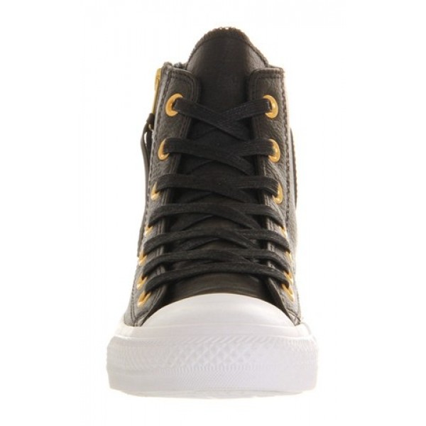 Converse All Star Hi Leather Side Zip Black Gold Women's Shoes