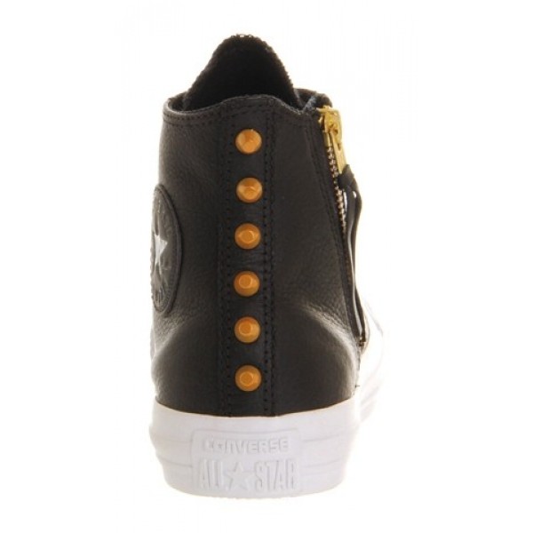 Converse All Star Hi Leather Side Zip Black Gold Women's Shoes