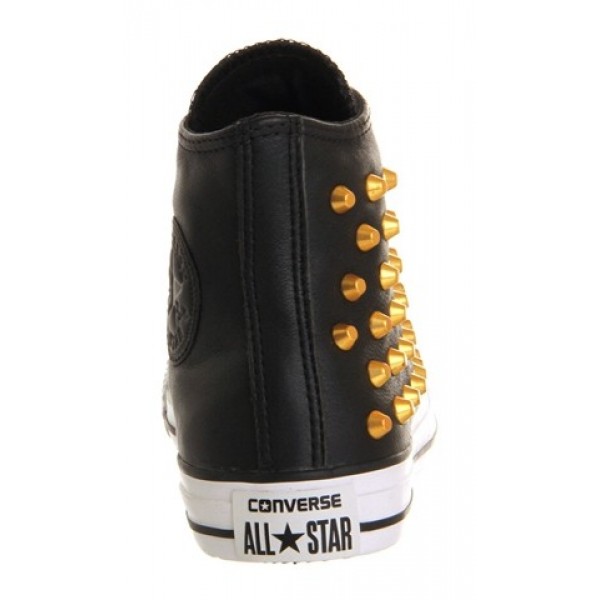 Converse All Star Hi Leather Black Gold Studs Unisex Shoes