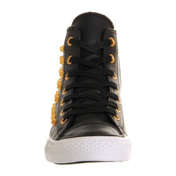 Converse All Star Hi Leather Black Gold Studs Unisex Shoes