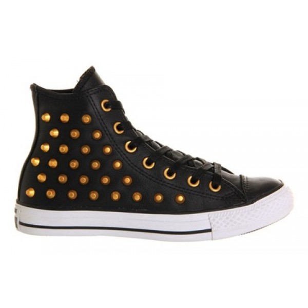 Converse All Star Hi Leather Black Gold Studs Unisex Shoes