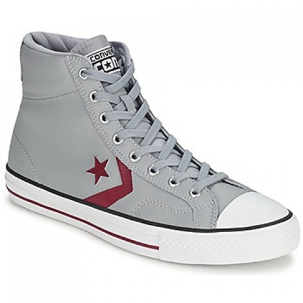 Converse Star Player Leather Hi Grey Bordeaux Women's Shoes