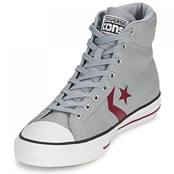 Converse Star Player Leather Hi Grey Bordeaux Men's Shoes