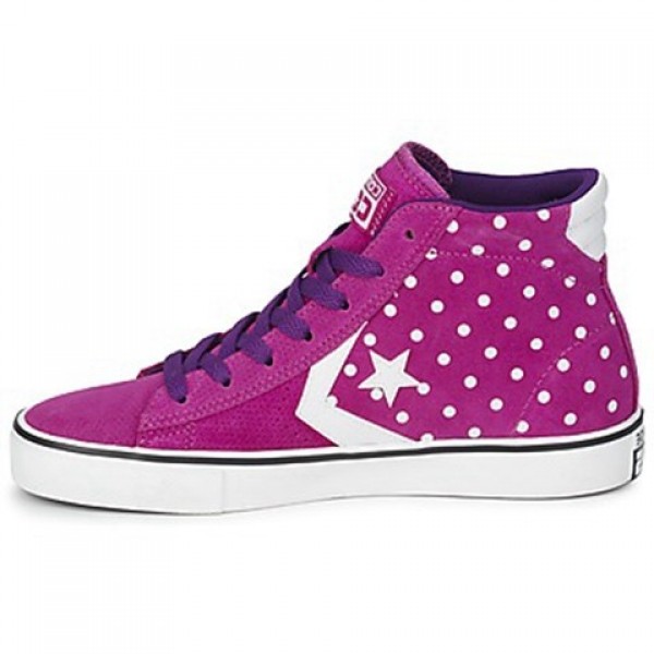 Converse Pro Leather Dots Suede Mid Purple White Women's Shoes